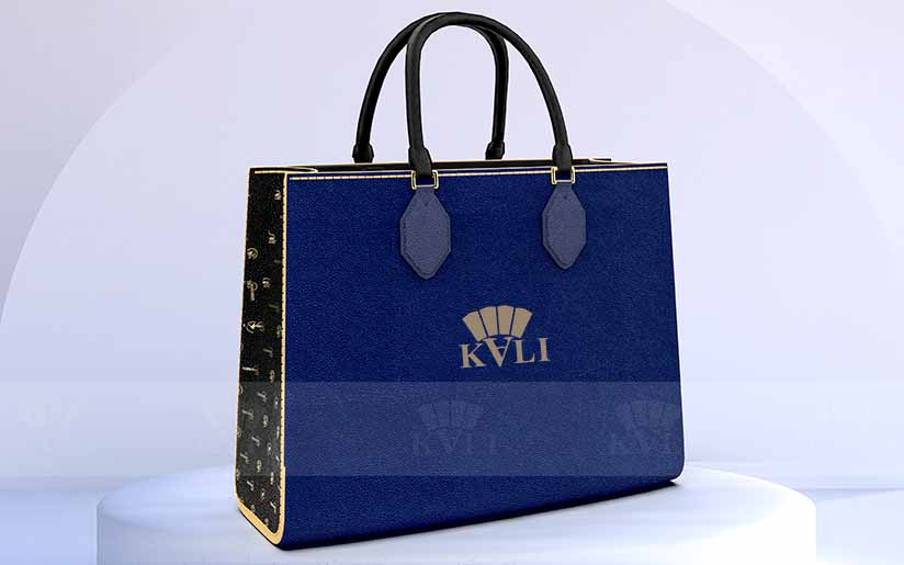 Navy Blue PU Leather Tote Bag