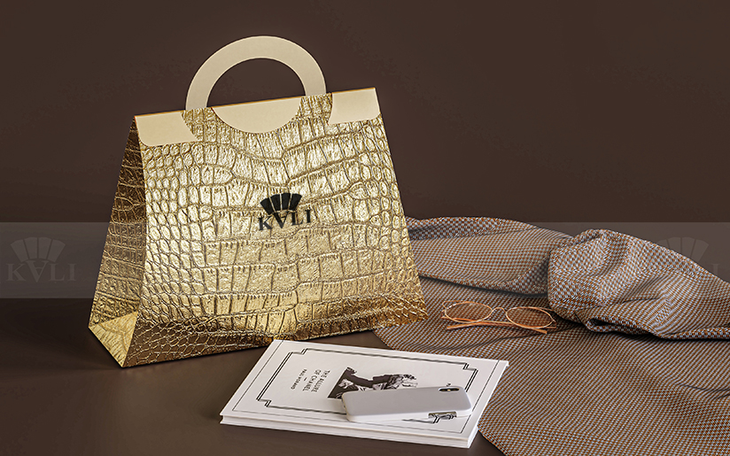 Gold Crocodile Printed PU Leather Handbag