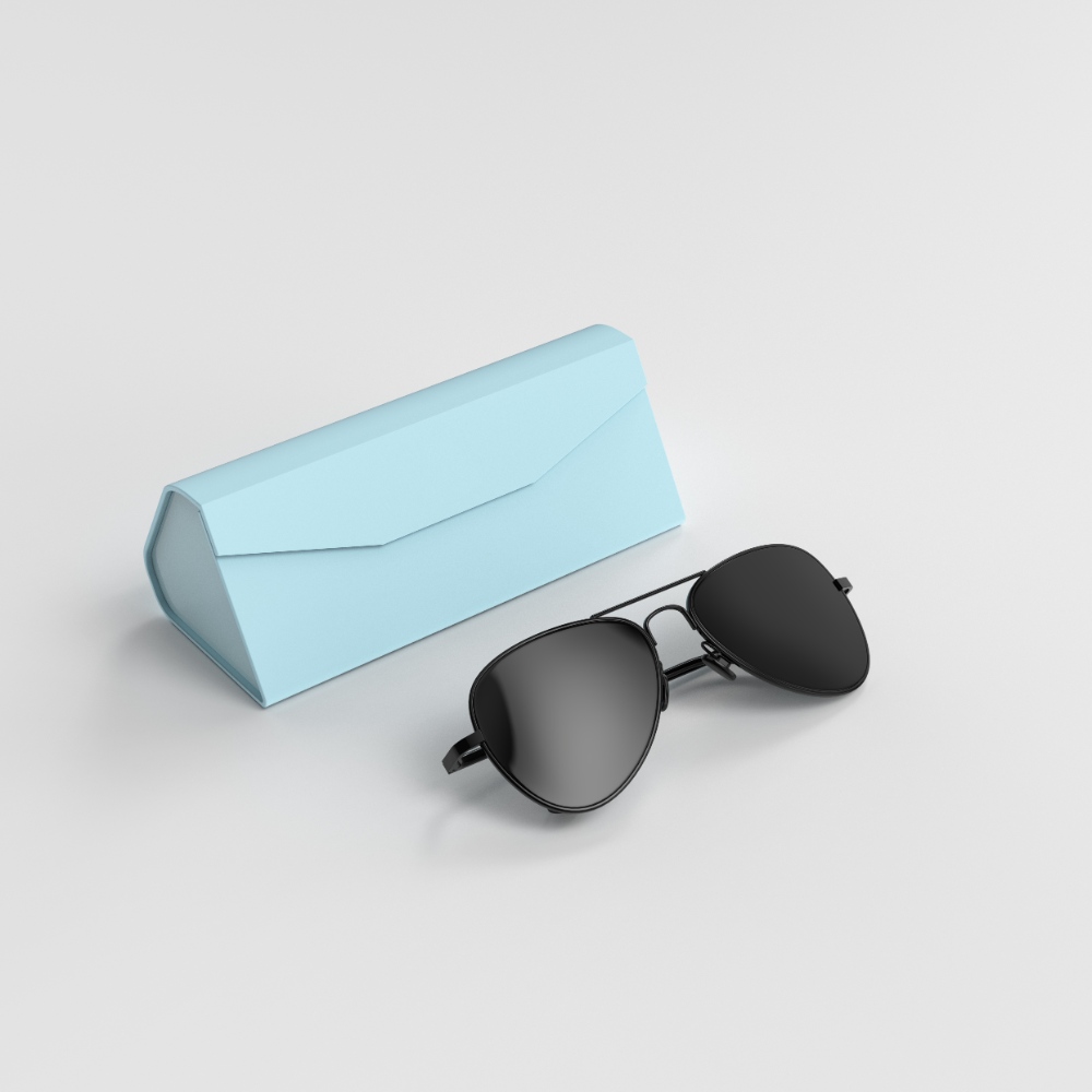 Baby Blue Triangle Shape Sunglasses Case Fashionable Folding Magnetic Box