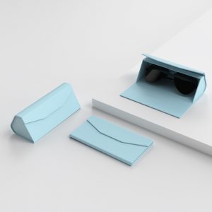 Baby Blue Triangle Shape Sunglasses Case Fashionable Folding Magnetic Box