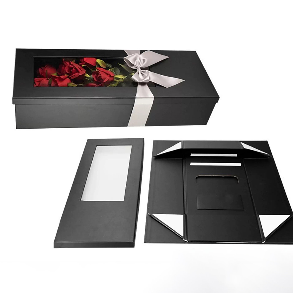 Black Flower Box Foldable Lid And Base Rigid Paper Box