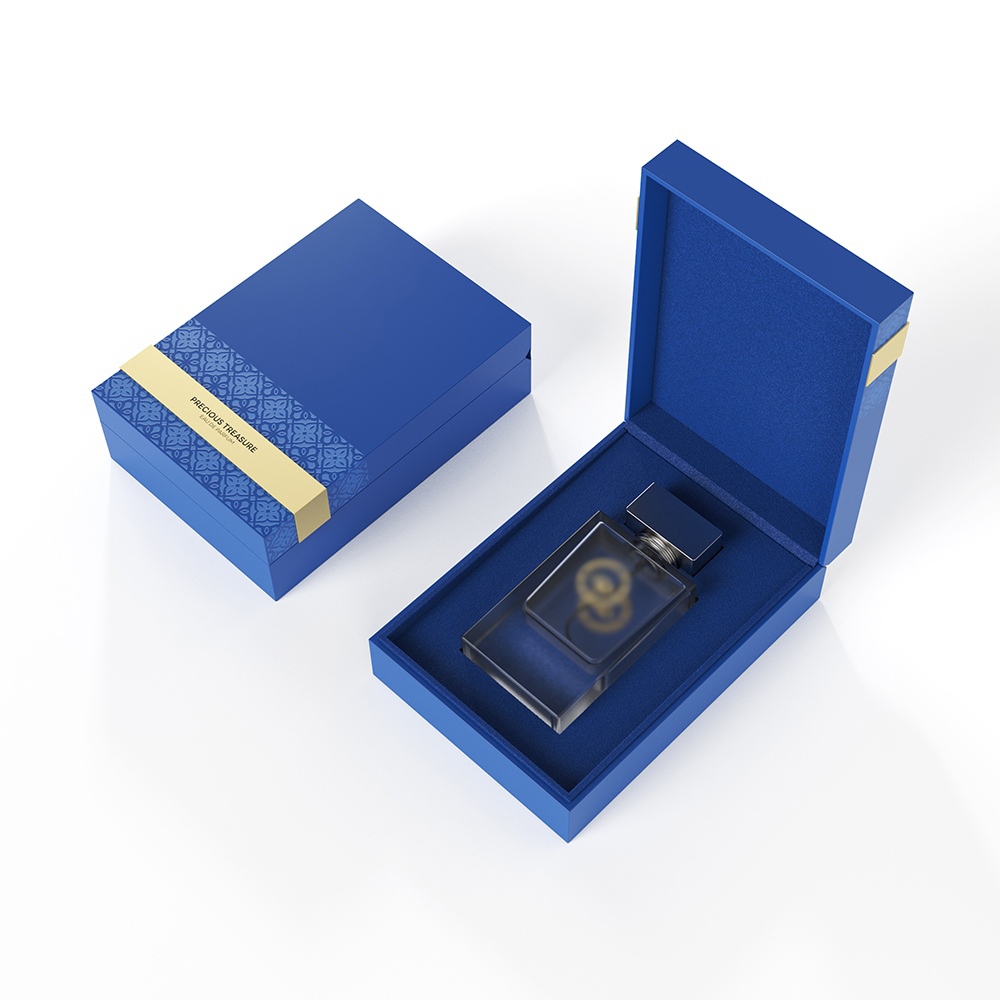 Custom Logo Blue Cardboard Luxury Perfume Magnetic Flip Gift Box