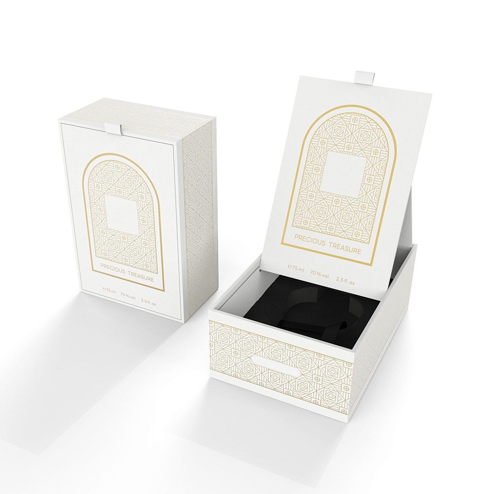 OEM White Elegant Perfume Display Box Perfume Sample Box Pacakging With Gold Stamping