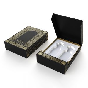 Luxury Black Gold Flip Magnetic Perfume Packaging Box Custom 2 Pcs Fragrance Set Packaging